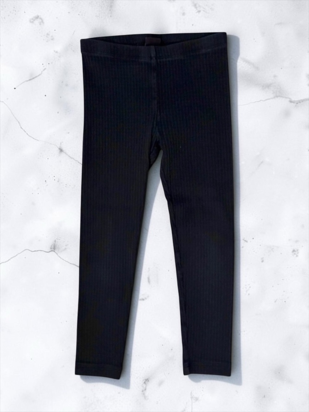Tea Collection Girls Black Ribbed High‑Stretch Leggings • Size 5 • EUC